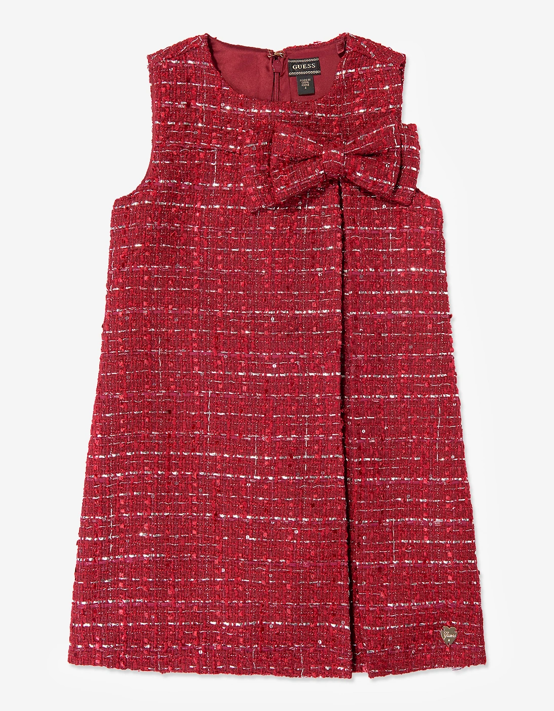 Guess Guess Girls Sleeveless Tweed Dress in Red