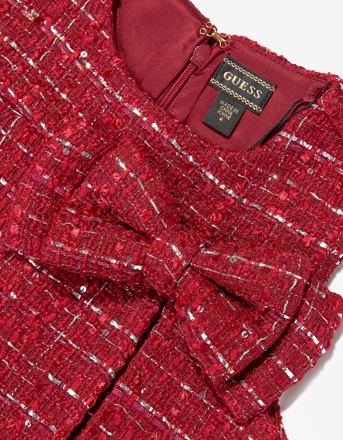 Guess Girls Sleeveless Tweed Dress in Red