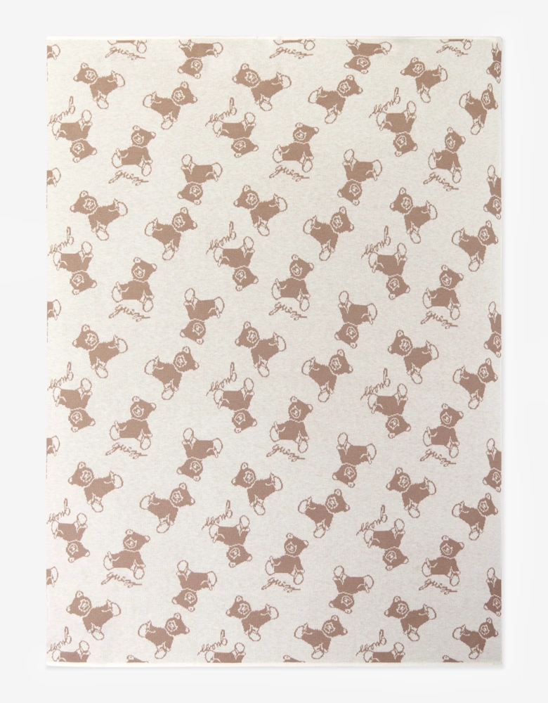 Guess Baby Teddy Bear AOP Blanket in Beige