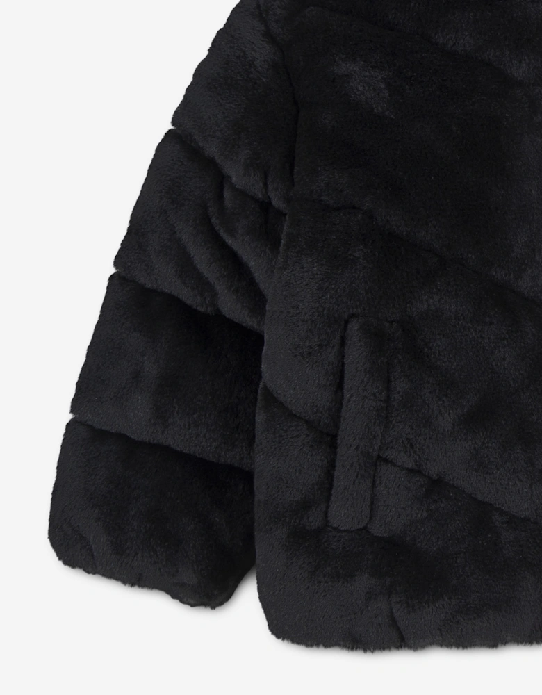 Nike Girls Quilted Faux Fur Jacket in Black