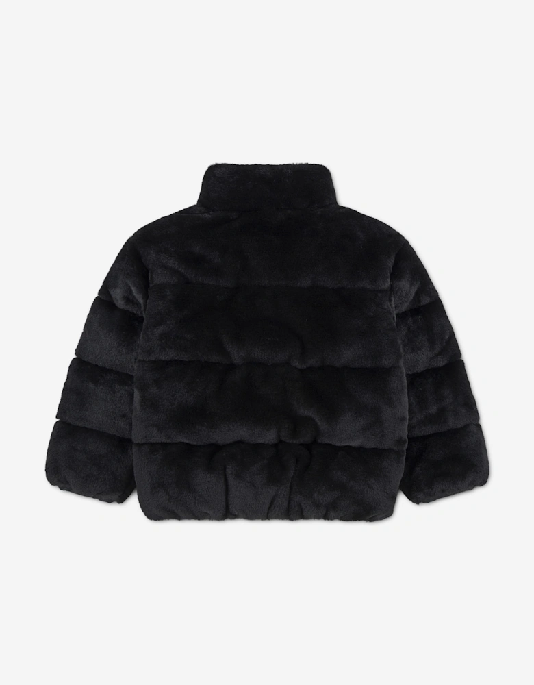 Nike Girls Quilted Faux Fur Jacket in Black