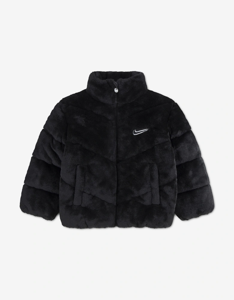 Nike Girls Quilted Faux Fur Jacket in Black
