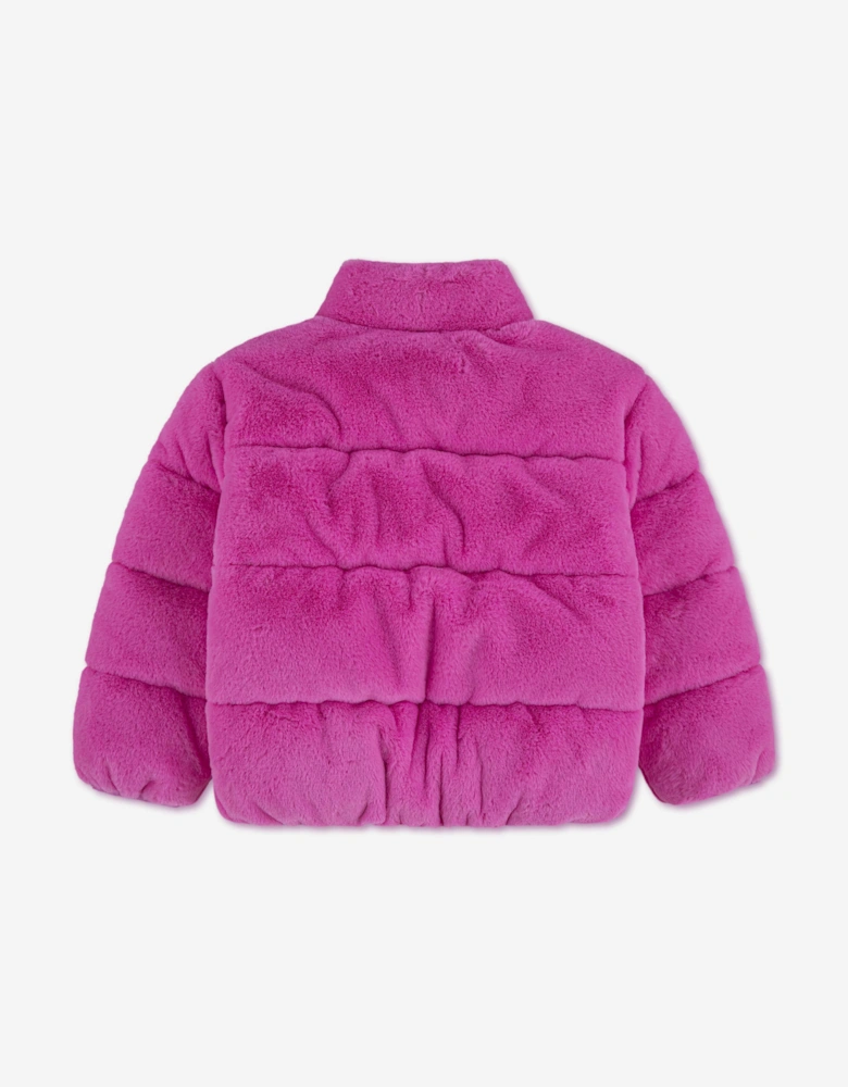 Nike Girls Quilted Faux Fur Jacket in Pink