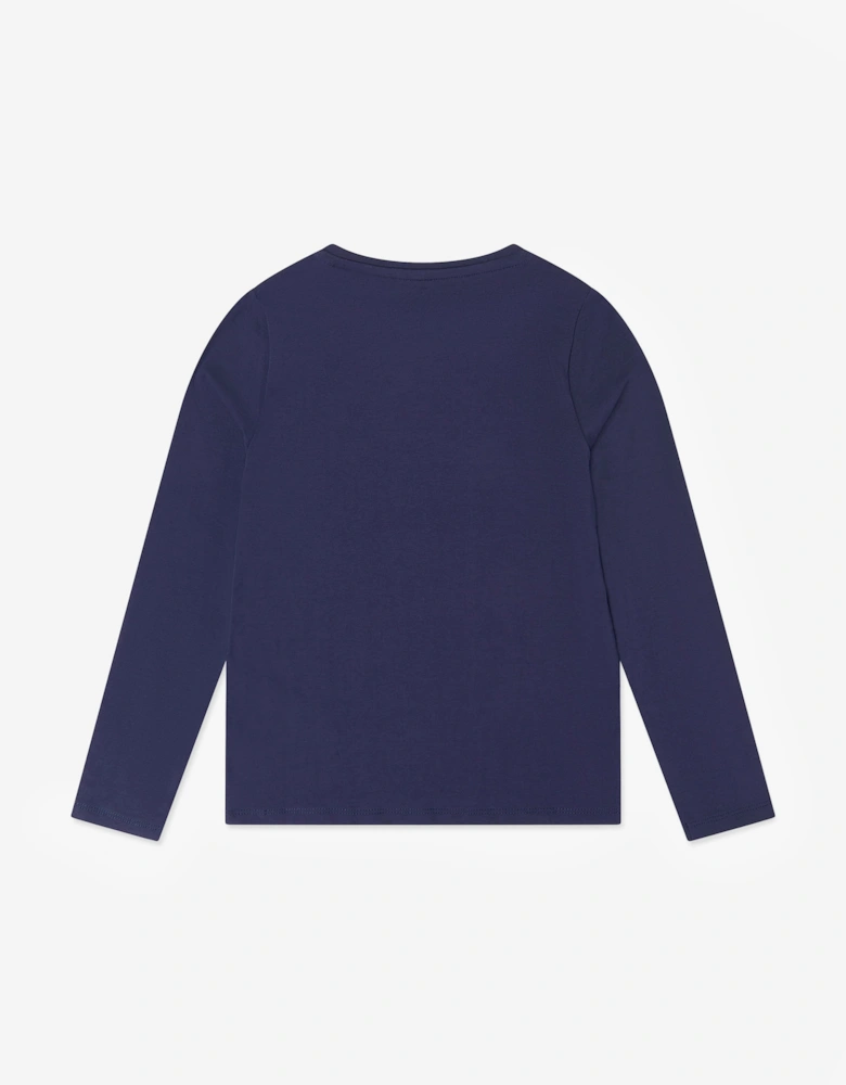 Guess Girls Long Sleeve Teddy Logo T-Shirt in Navy