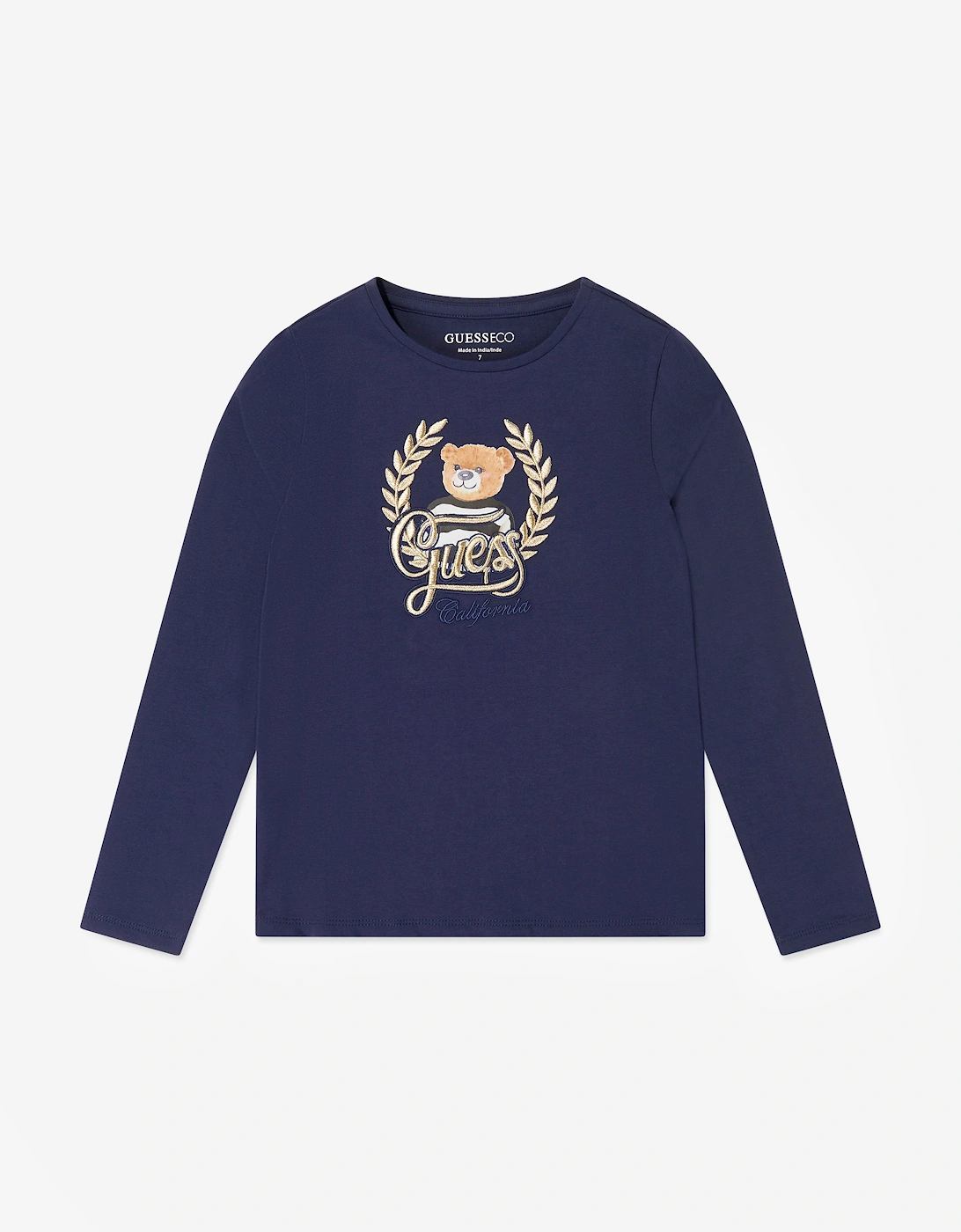 Guess Girl's Guess Girls Long Sleeve Teddy Logo T-Shirt in Navy