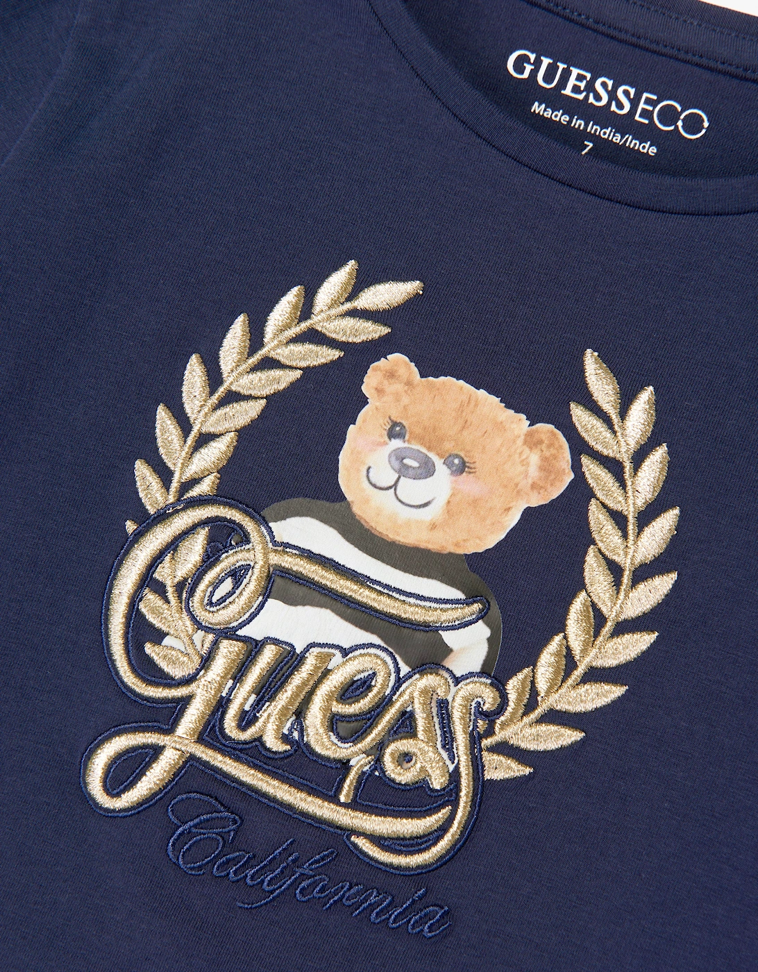 Guess Girls Long Sleeve Teddy Logo T-Shirt in Navy