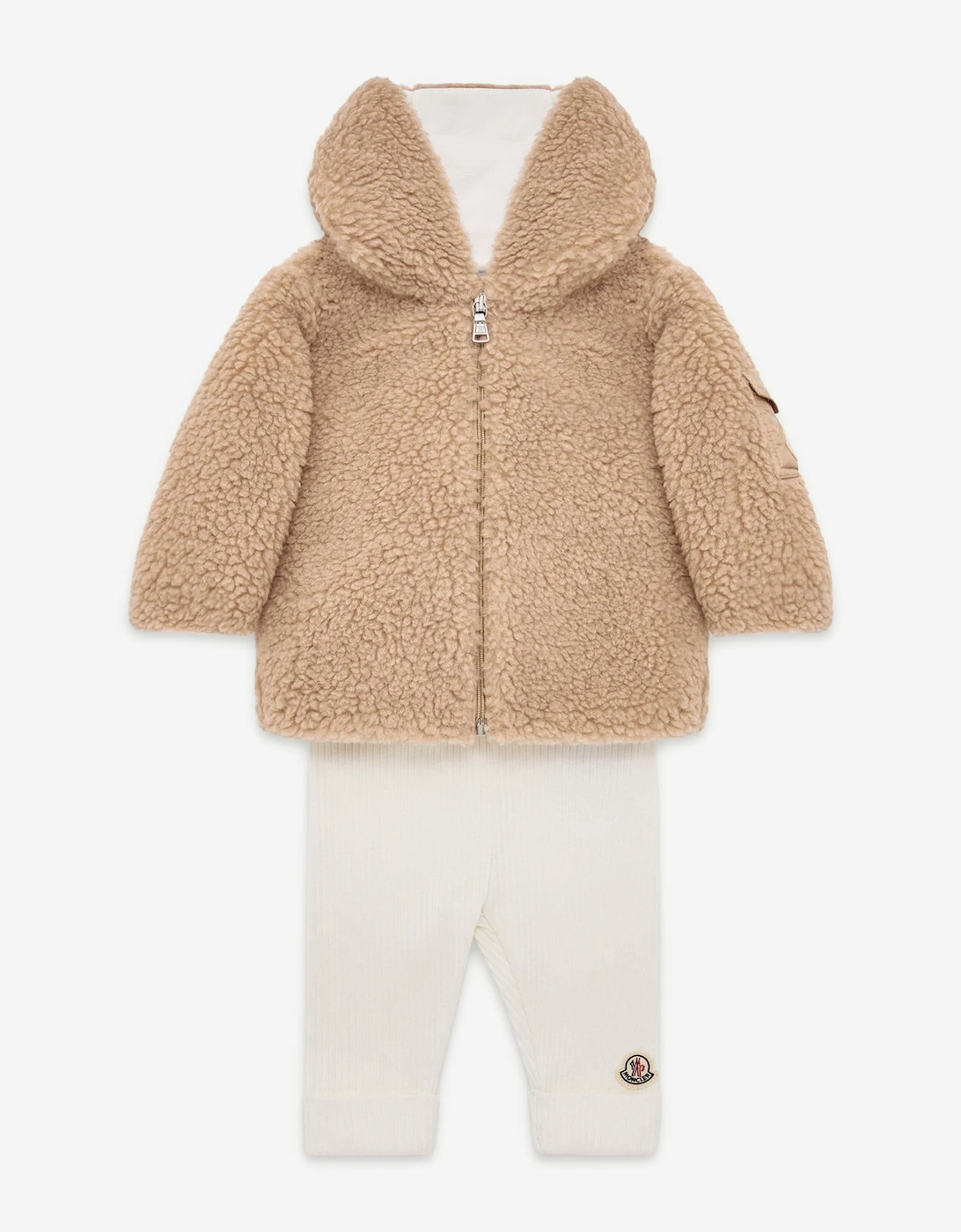 Moncler Enfant Baby Teddy Fleece Zip Up with Pants Set in Beige