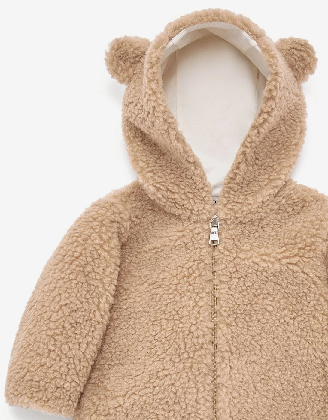 Moncler Enfant Baby Teddy Fleece Zip Up with Pants Set in Beige