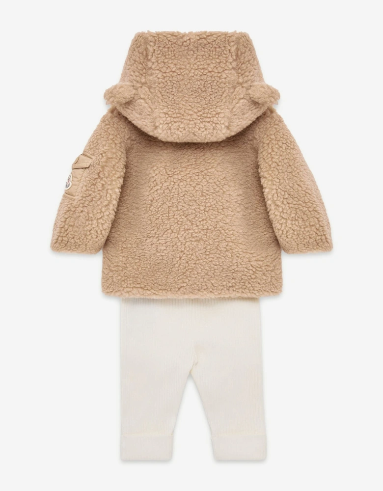Moncler Enfant Baby Teddy Fleece Zip Up with Pants Set in Beige