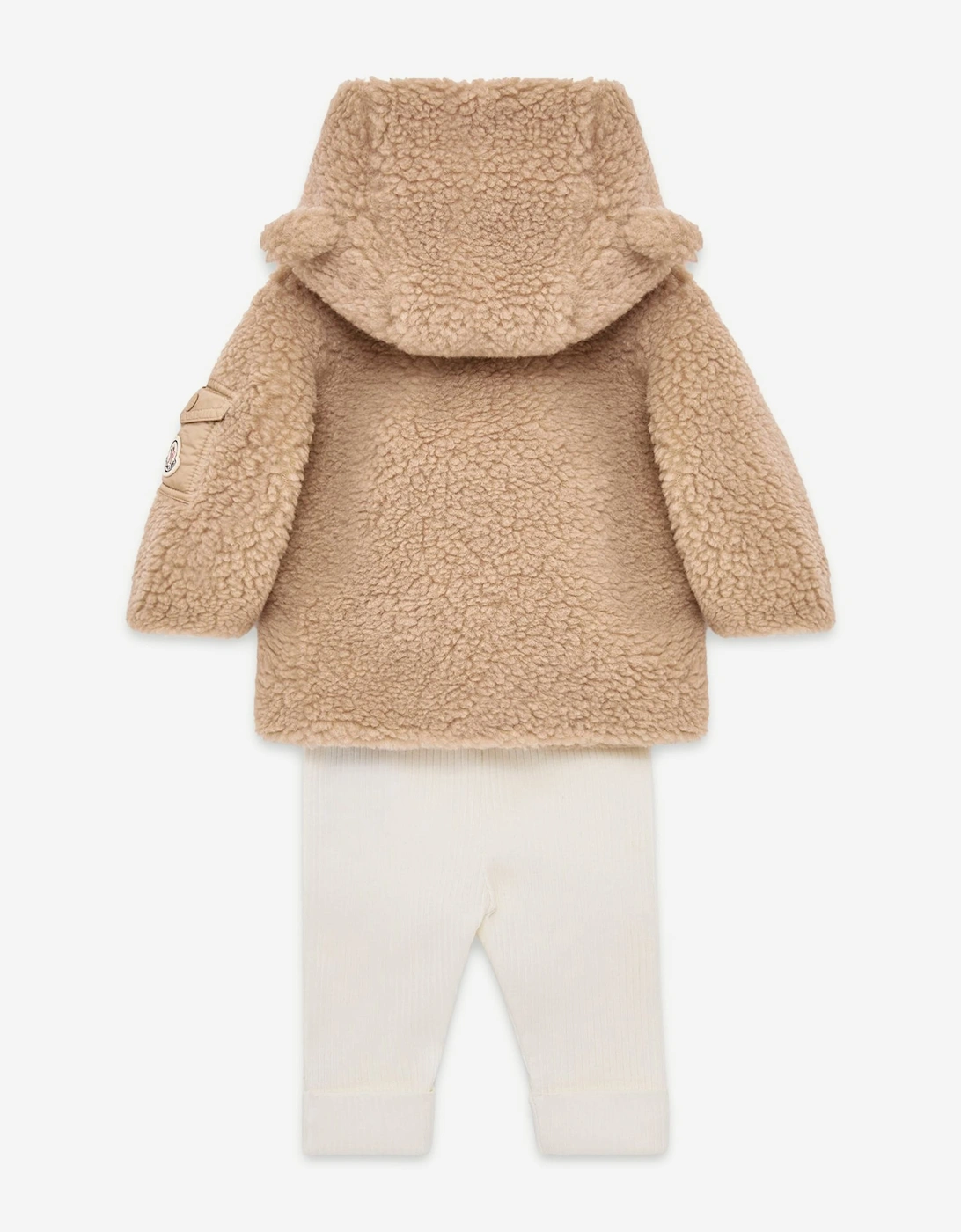 Moncler Enfant Baby Teddy Fleece Zip Up with Pants Set in Beige