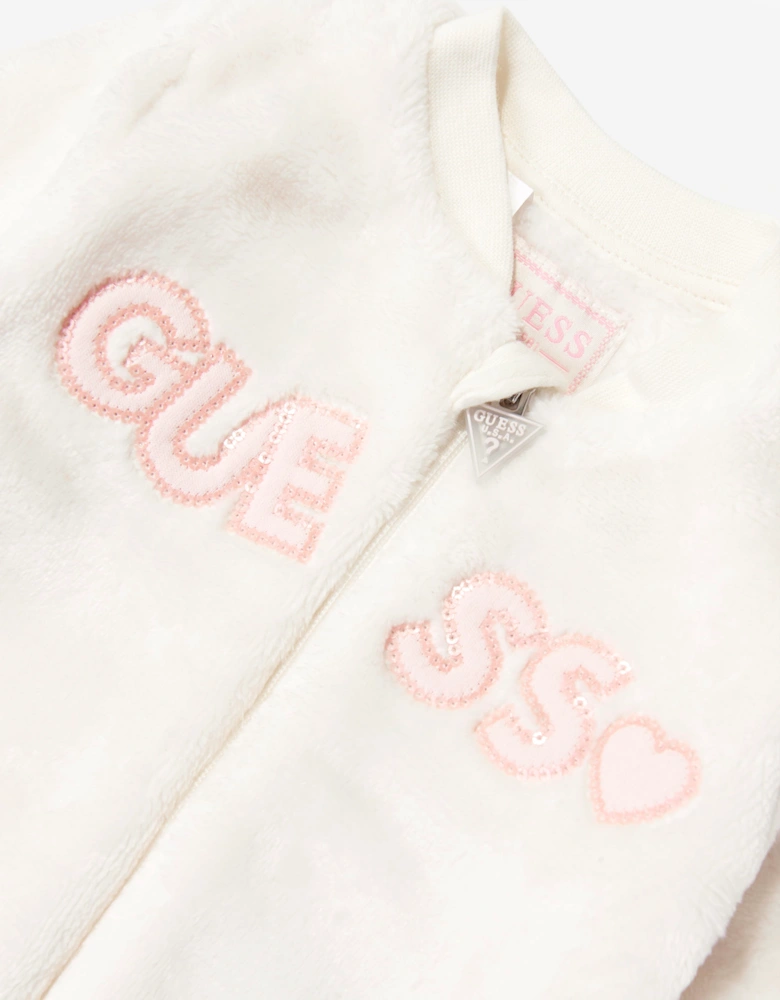 Guess Baby Girls Faux Fur Babygrow in Ivory
