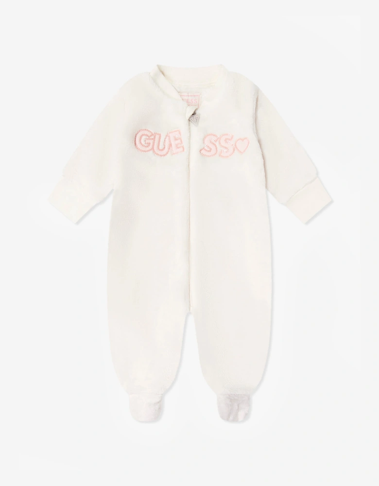 Guess Baby Girls Faux Fur Babygrow in Ivory