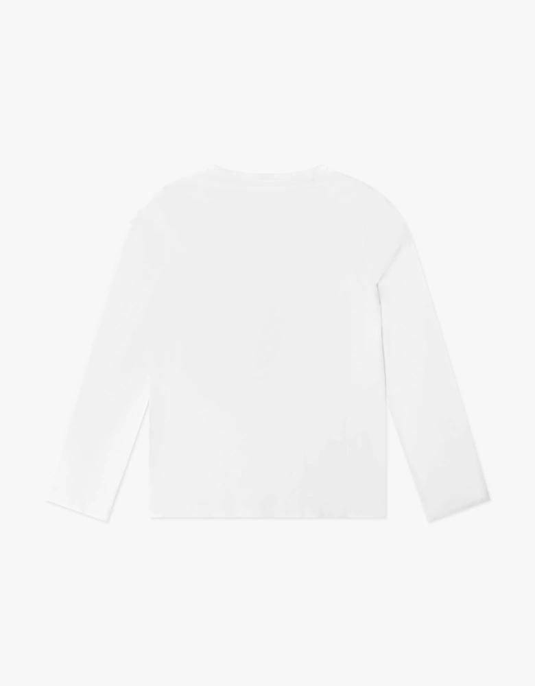 Guess Girls Long Sleeve Logo T-Shirt in White