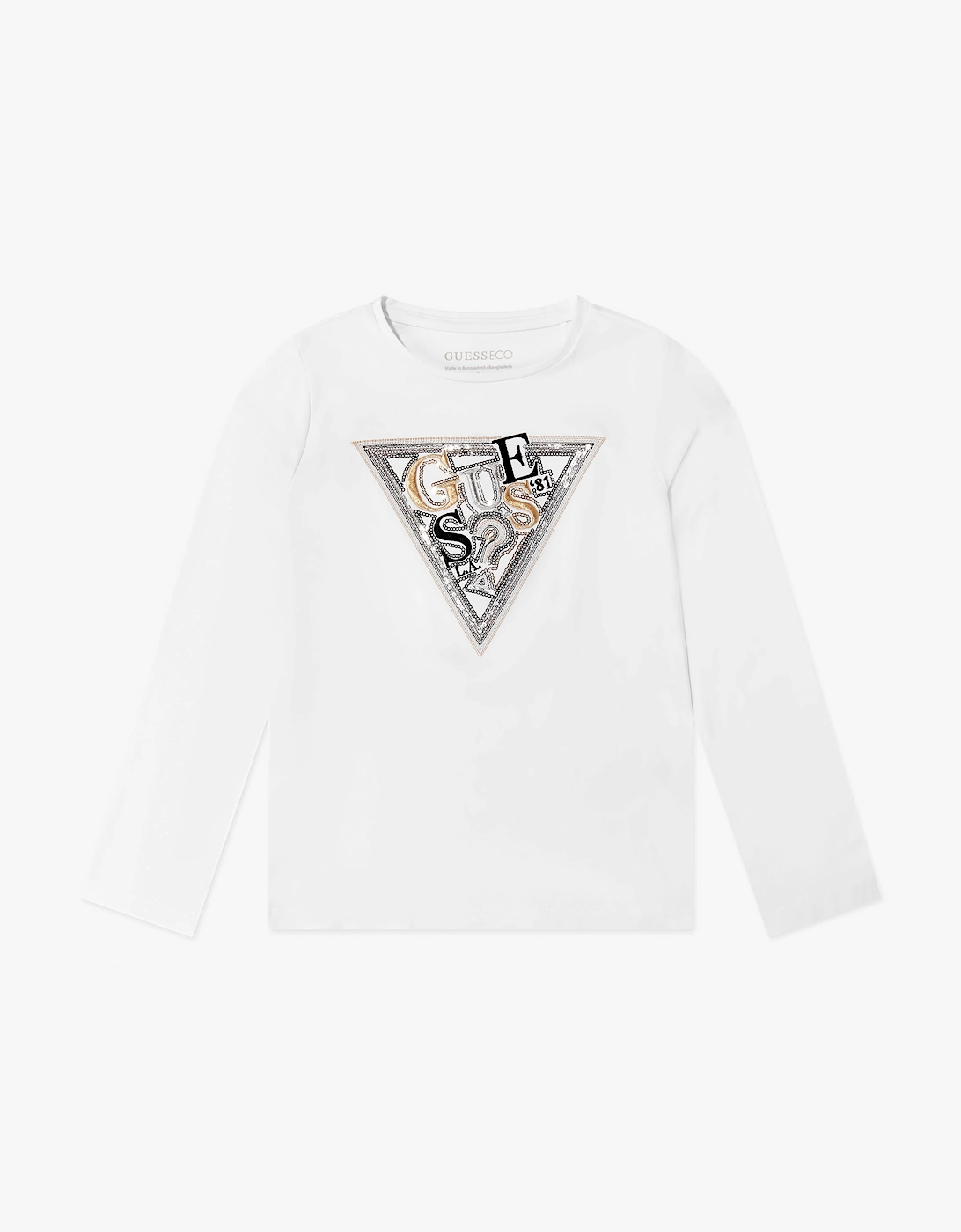 Guess Girl's Guess Girls Long Sleeve Logo T-Shirt in White