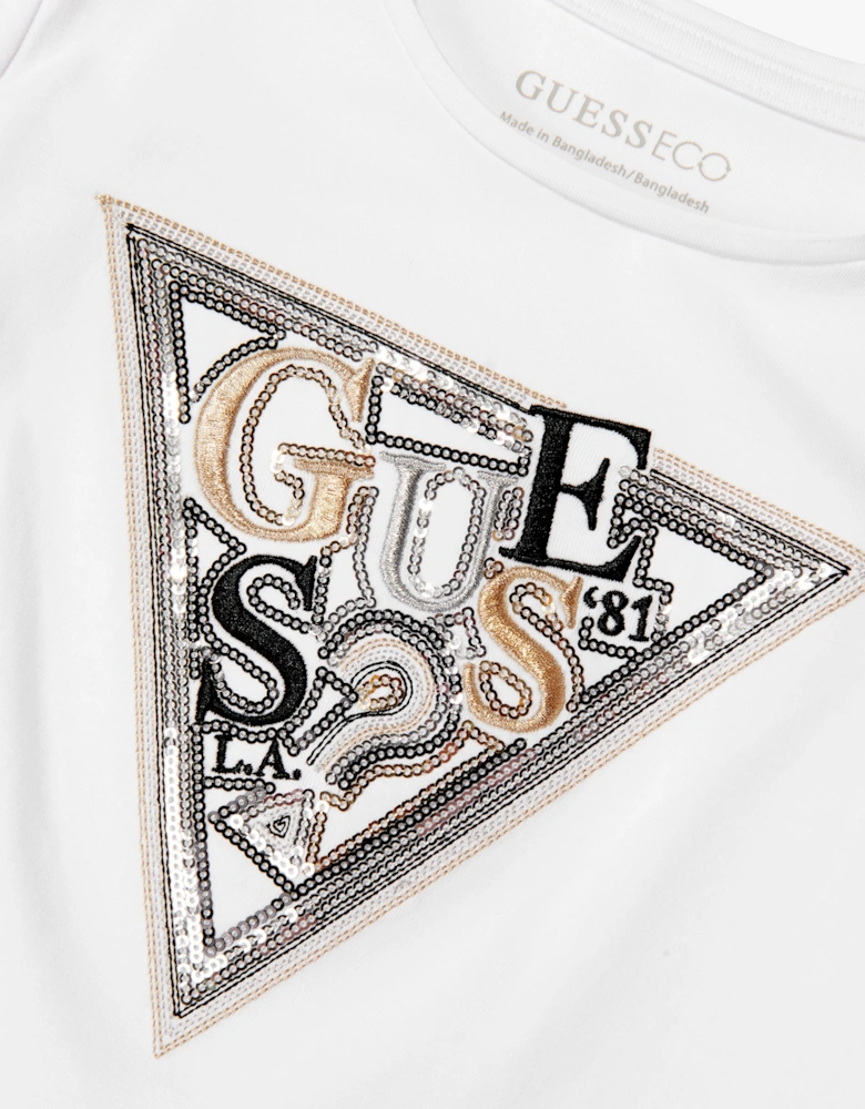 Guess Girls Long Sleeve Logo T-Shirt in White