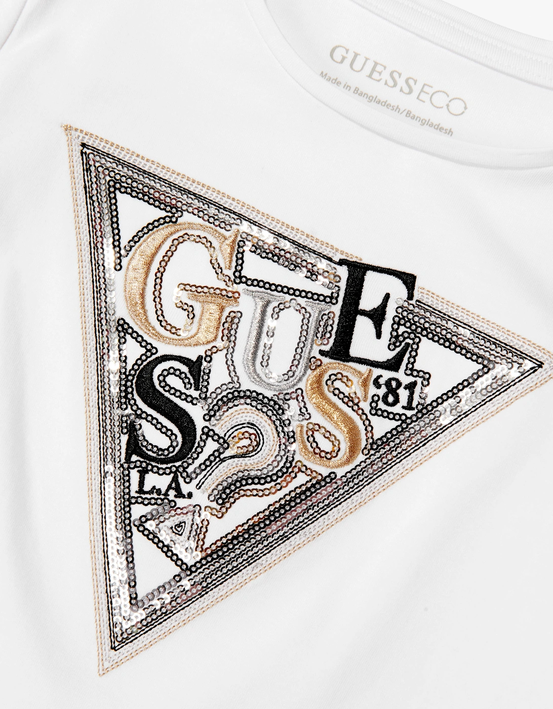 Guess Girls Long Sleeve Logo T-Shirt in White