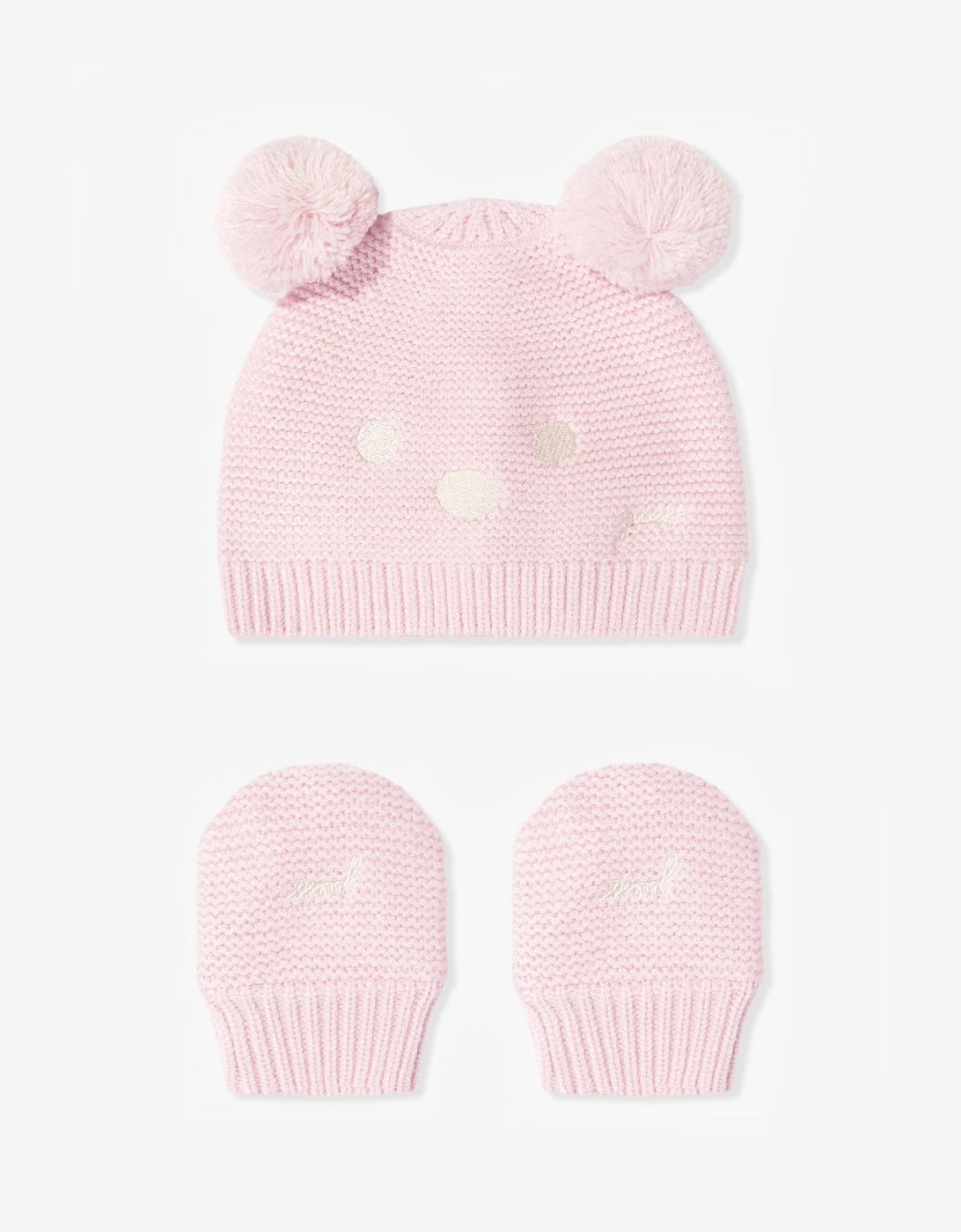 Guess Baby Girls Pom Pom Hat and Mittens Set in Pink