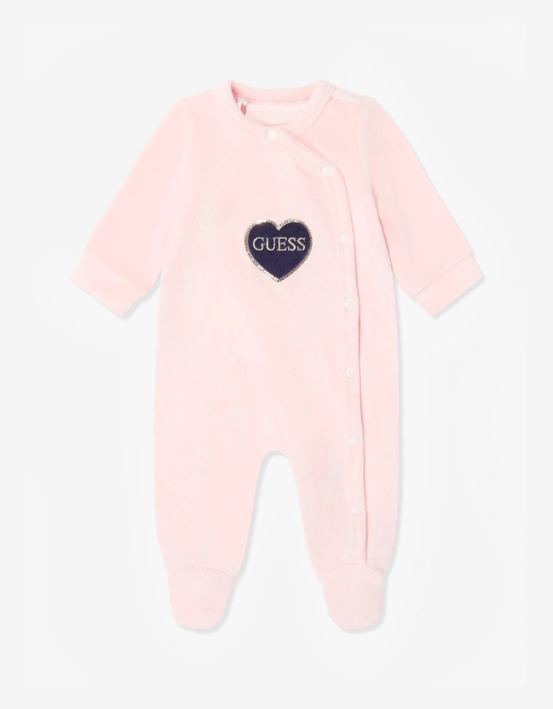 Guess Baby Girls Heart Logo Babygrow in Pink