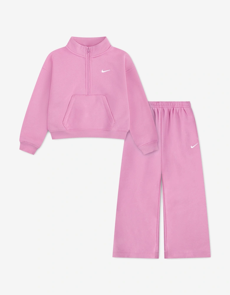 Nike Girls NSW STD Fleece 1/4 Zip Tracksuit in Pink