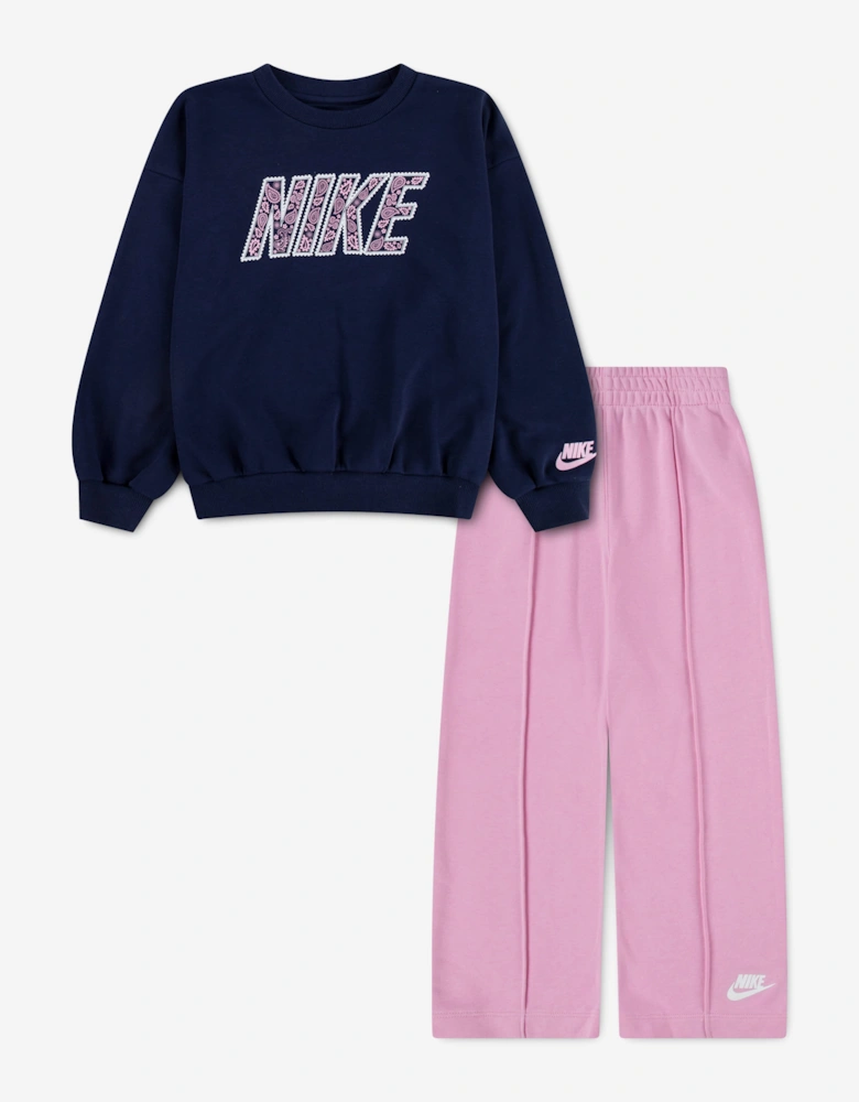 Nike Girls Retro Wide Leg Tracksuit in Pink