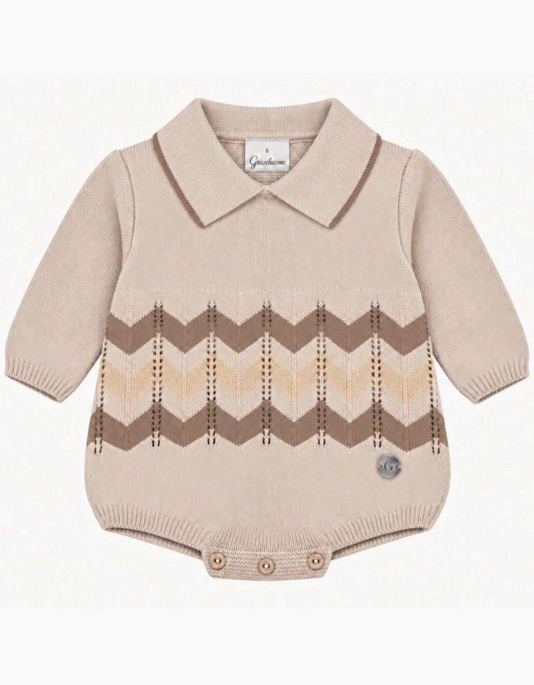 Boys Sand Knit Zig Zag Romper