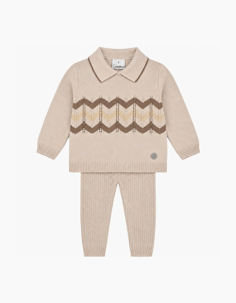 Boys Sand Knit Zig Zag Ribbed Trouser Set