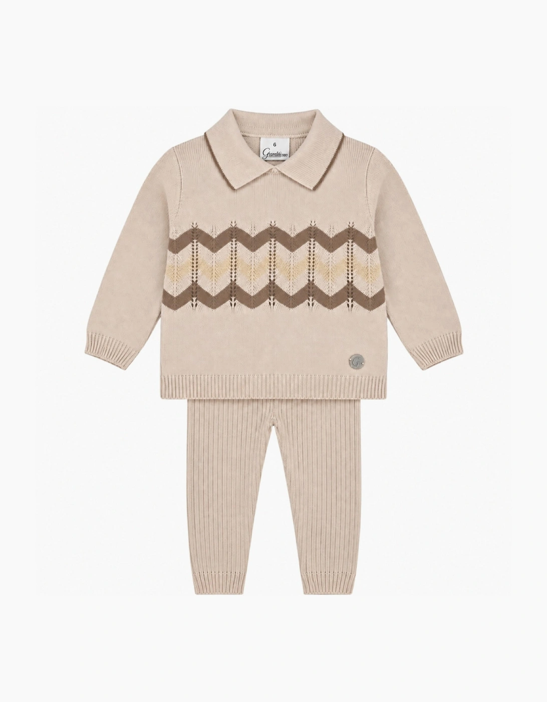 Boys Sand Knit Zig Zag Ribbed Trouser Set