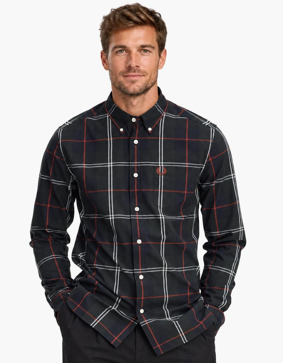 Fred Perry Poplin Tartan Shirt Night Green