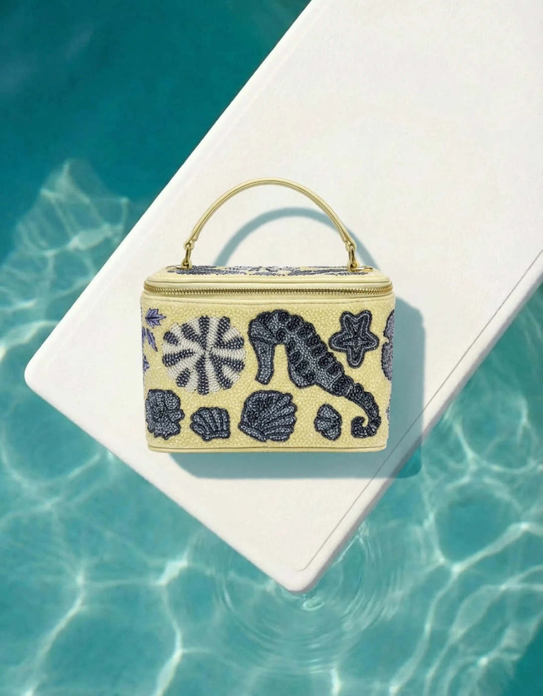New Orleans Hand-Embroidered Vanity Bag in Yellow
