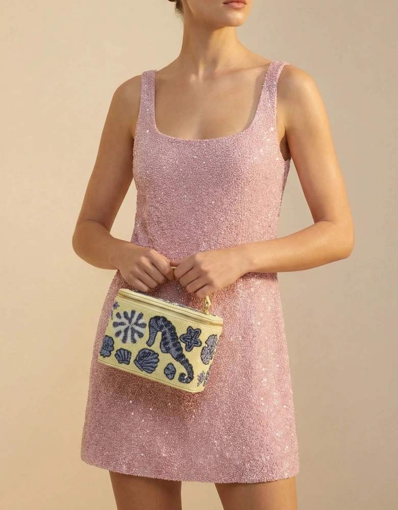 New Orleans Hand-Embroidered Vanity Bag in Yellow