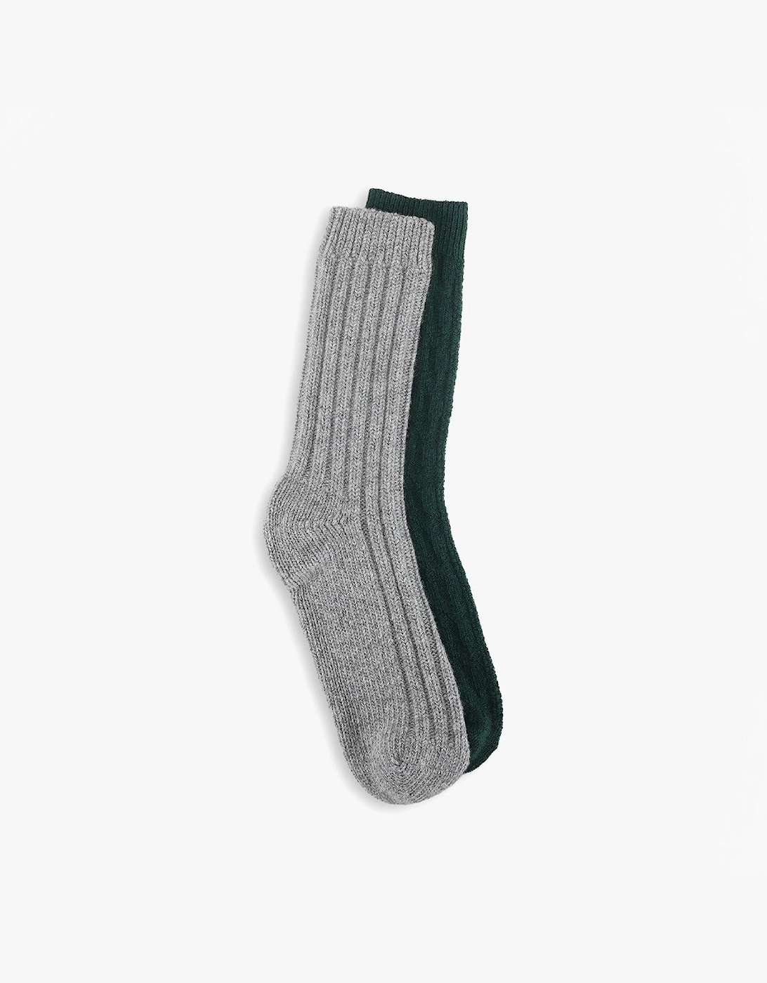 Men's Totes Toasties CHUNKY THERMAL WOOL BLEND SLIPPER SOCKS (TWIN PACK) Mens Slipper Socks Grey / Green - Multi