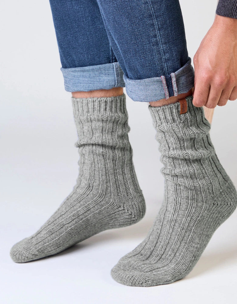 Totes Toasties CHUNKY THERMAL WOOL BLEND SLIPPER SOCKS (TWIN PACK) Mens Slipper Socks Grey / Green