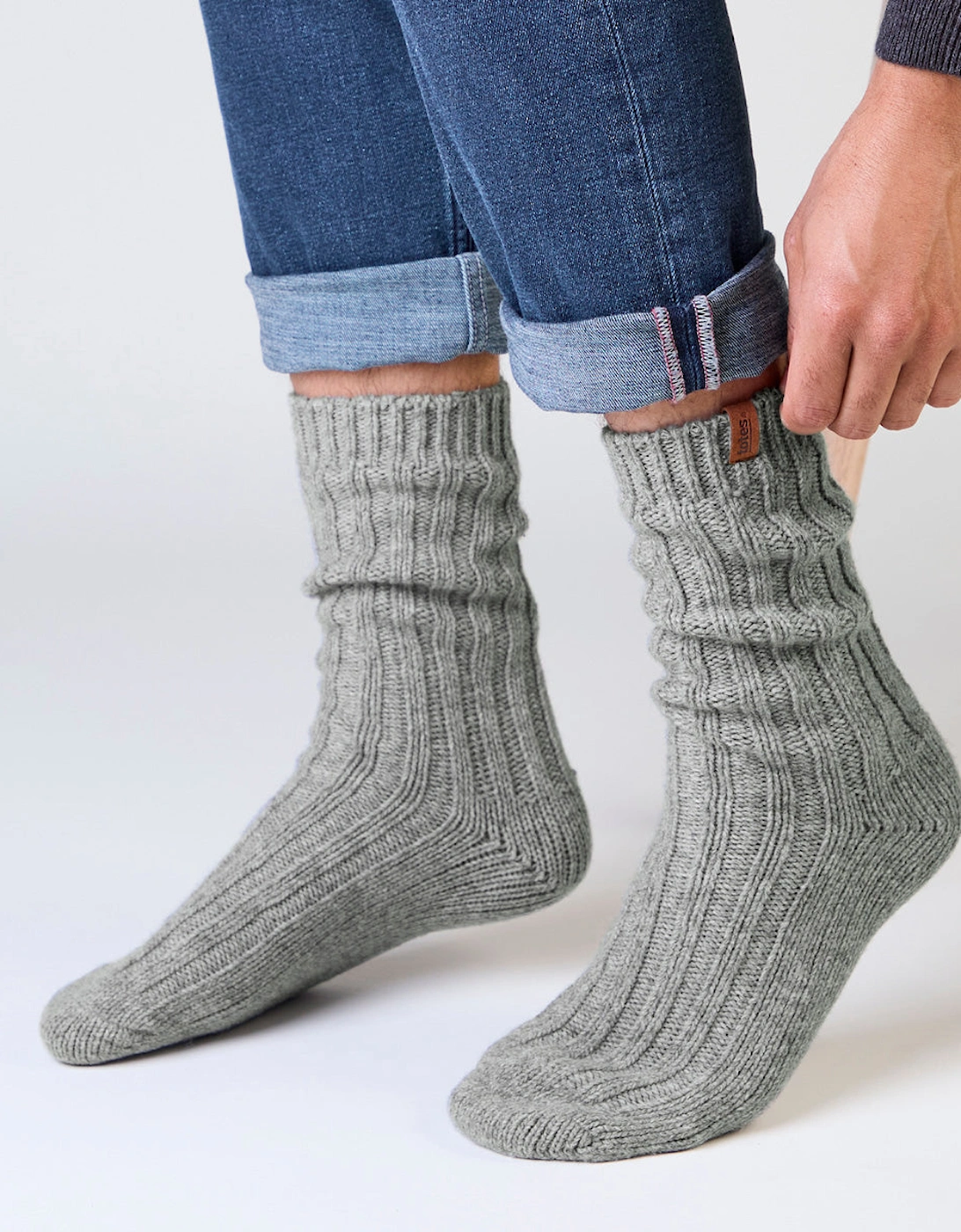 Totes Toasties CHUNKY THERMAL WOOL BLEND SLIPPER SOCKS (TWIN PACK) Mens Slipper Socks Grey / Green