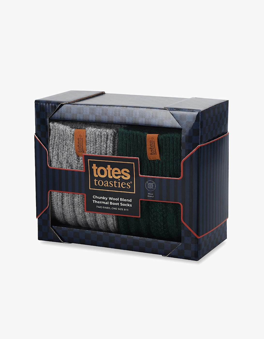 Totes Toasties CHUNKY THERMAL WOOL BLEND SLIPPER SOCKS (TWIN PACK) Mens Slipper Socks Grey / Green