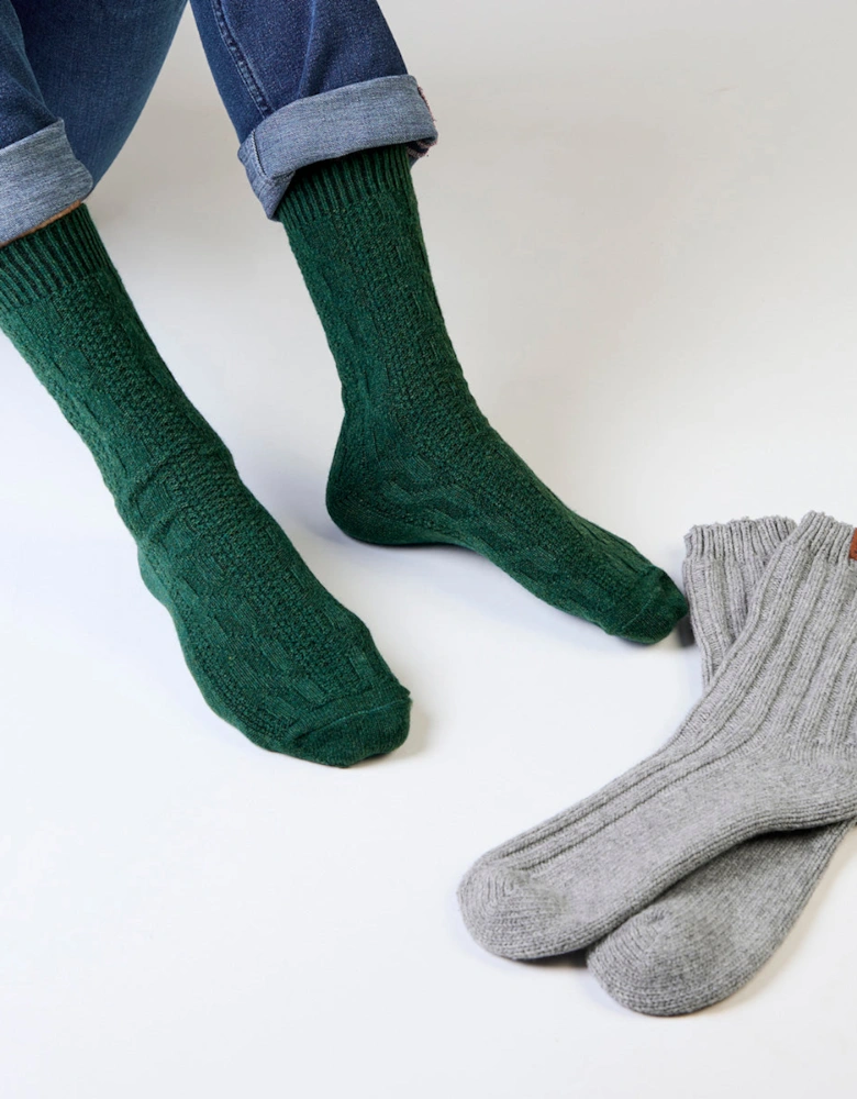 Totes Toasties CHUNKY THERMAL WOOL BLEND SLIPPER SOCKS (TWIN PACK) Mens Slipper Socks Grey / Green