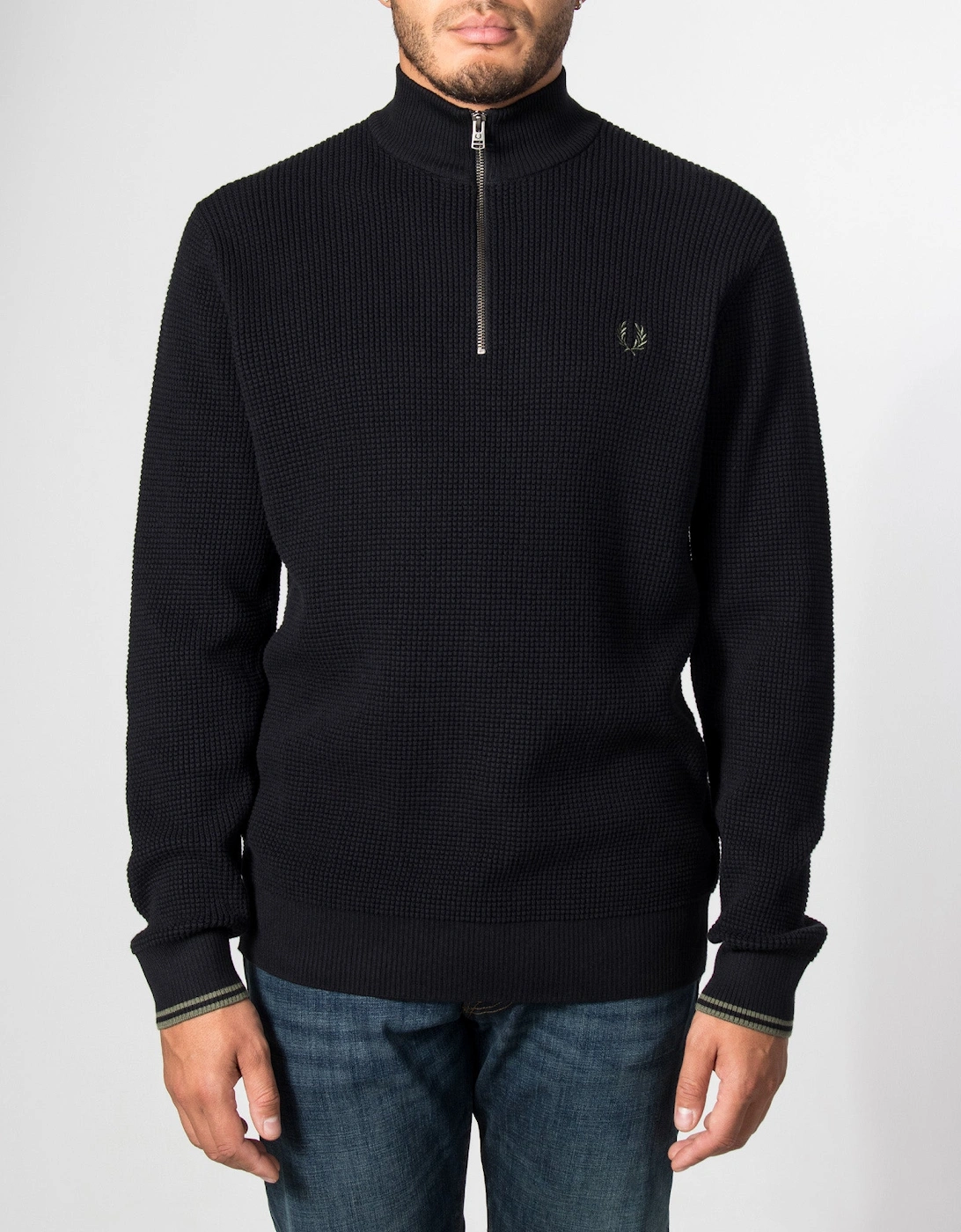 Regular Fit Waffle Stitch Quarter Zip Jumper