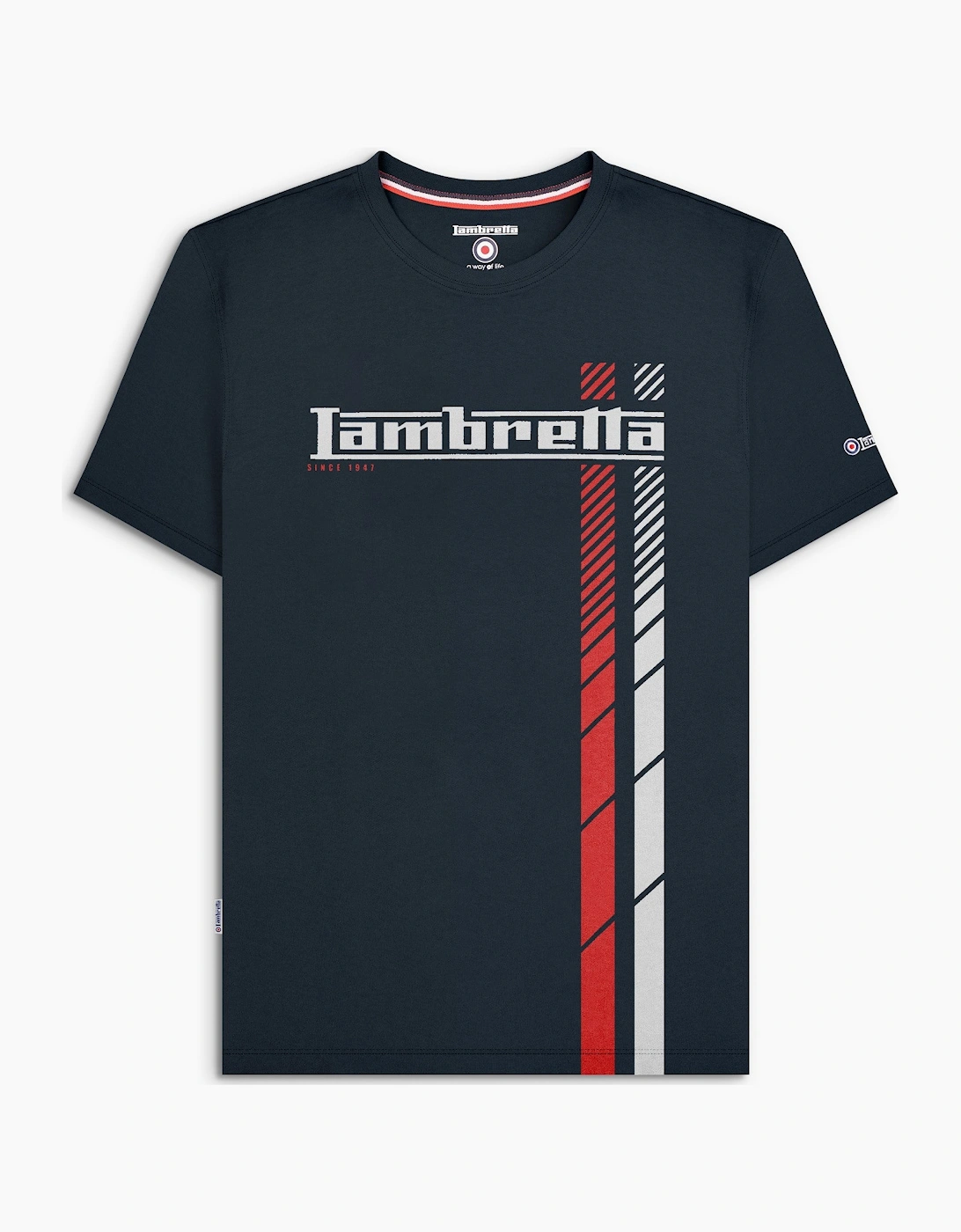 Lambretta Mens Fade Racing Stripe Short Sleeve T-Shirt