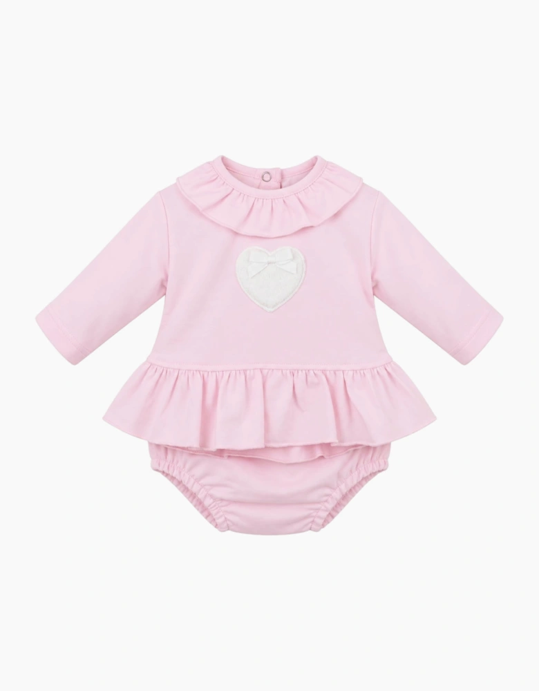 Girls Pale Pink Cotton Heart Jam Pant Set