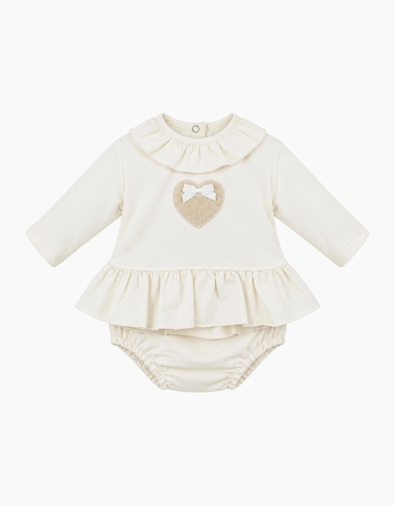 Girls Ivory Cotton Heart Jam Pant Set
