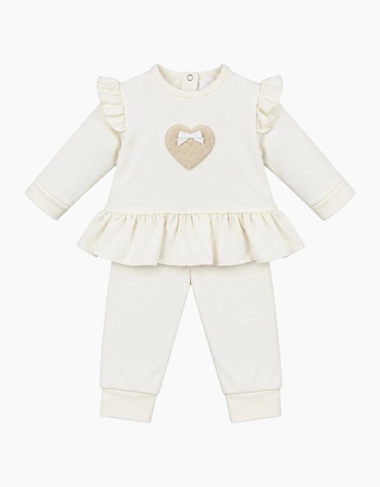 Girls Ivory Cotton Heart Tracksuit