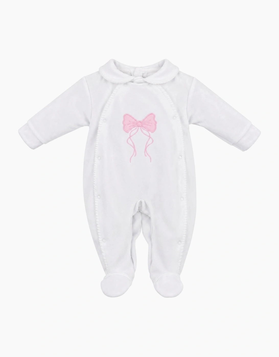 Girls White Velour Bow Babygrow