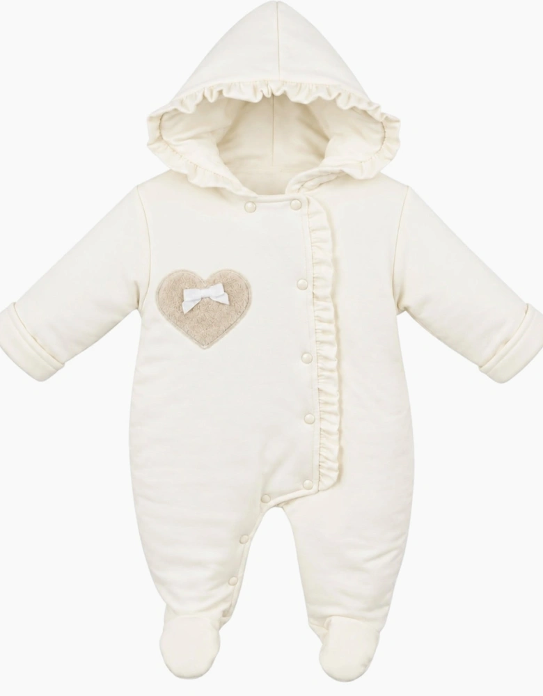 Girls Ivory Cotton Heart Pramsuit