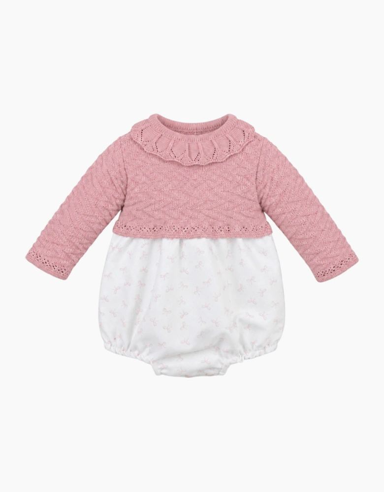 Girls Dusty Pink Knit Bow Romper