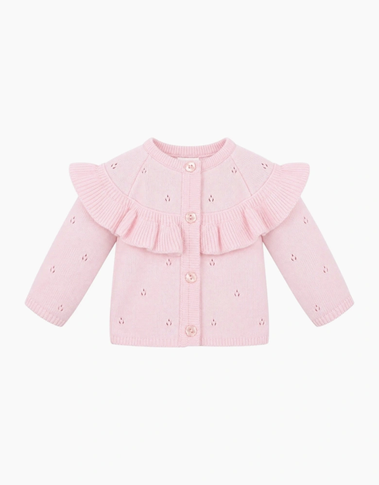 Girls Pale Pink Frill Knit Cardigan
