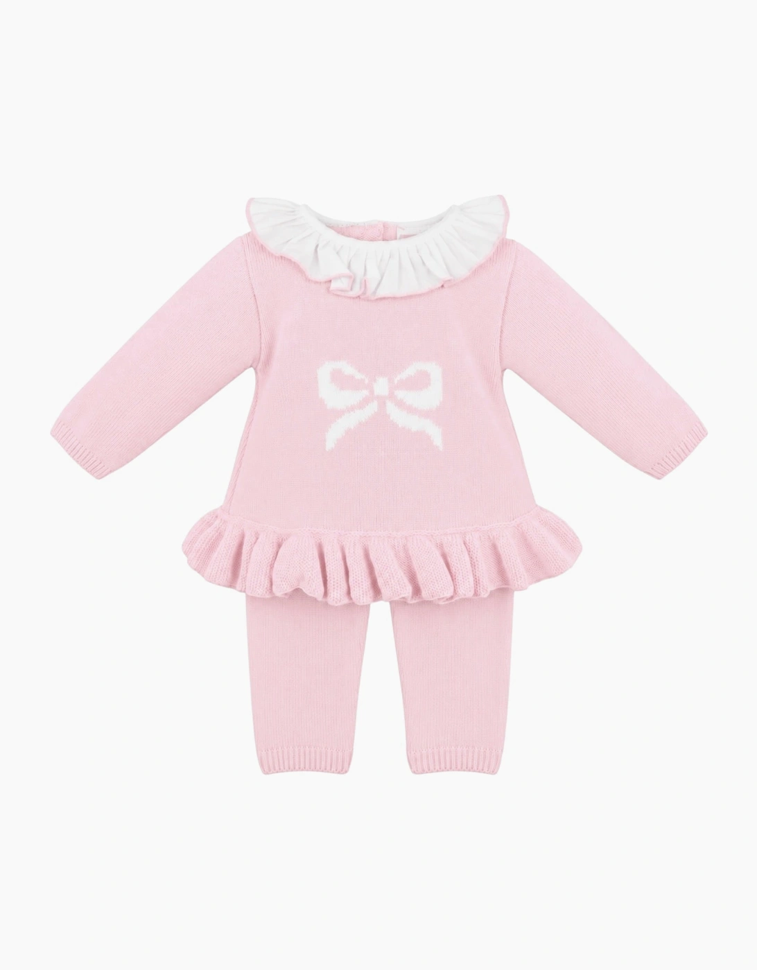 Girls Pale Pink Knit Bow Pant Set