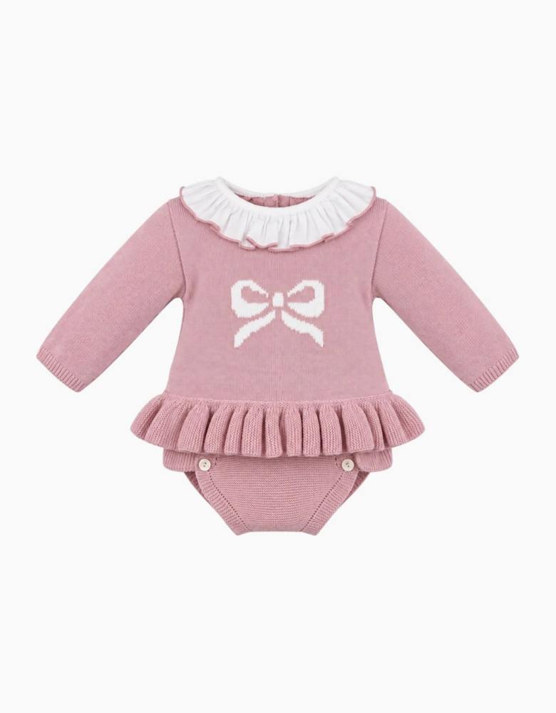 Girls Dusty Pink Knit Bow Jam Pant Set