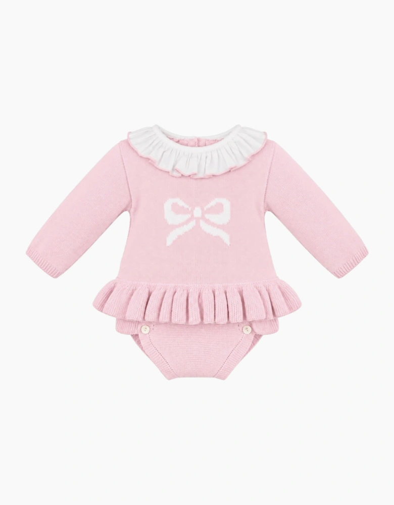 Girls Pale Pink Knit Bow Jam Pant Set