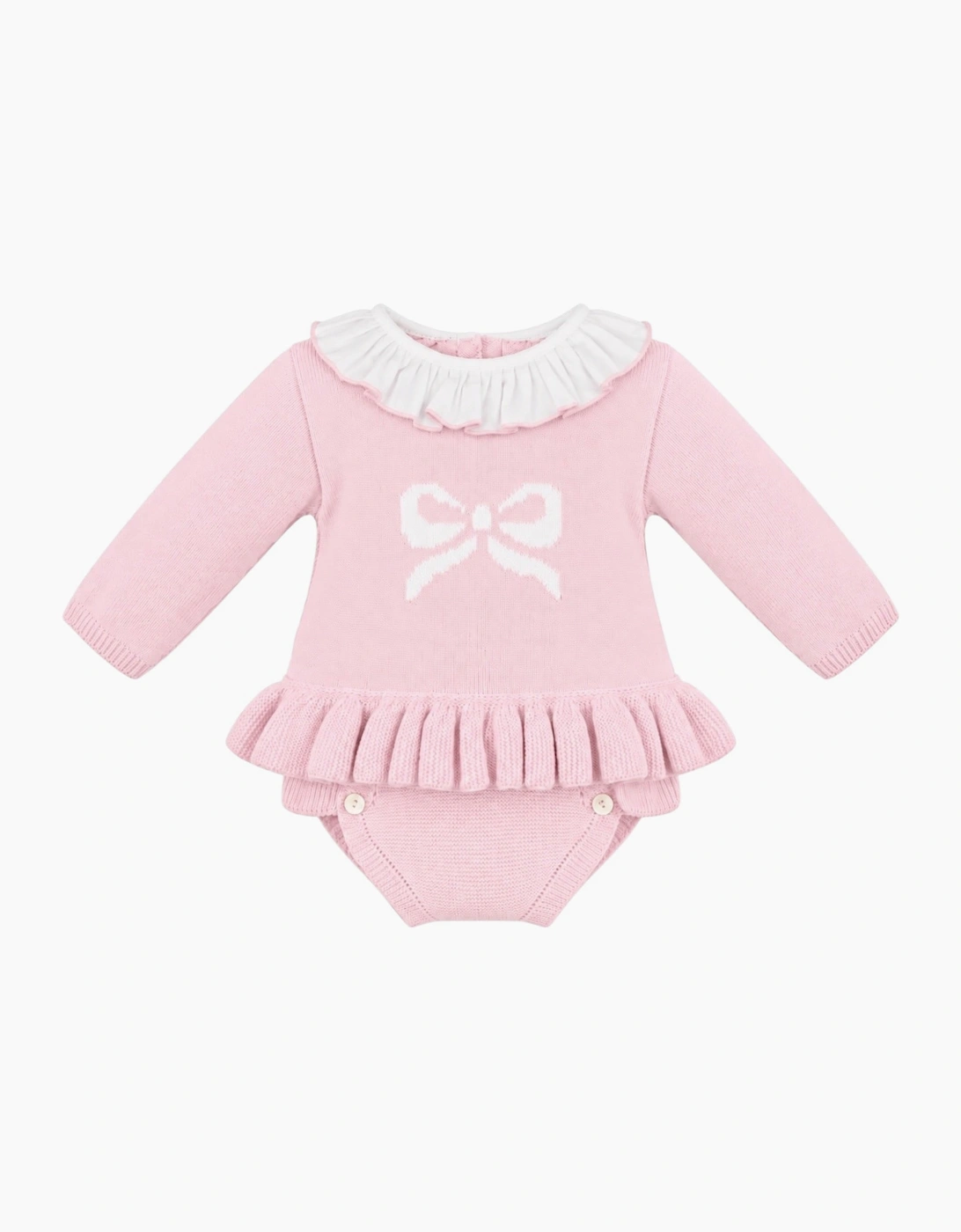 Girls Pale Pink Knit Bow Jam Pant Set