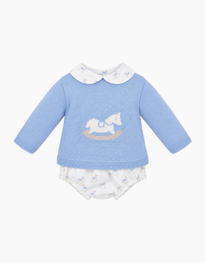 Boys Blue Knit Rocking Horse Jam Pant Set