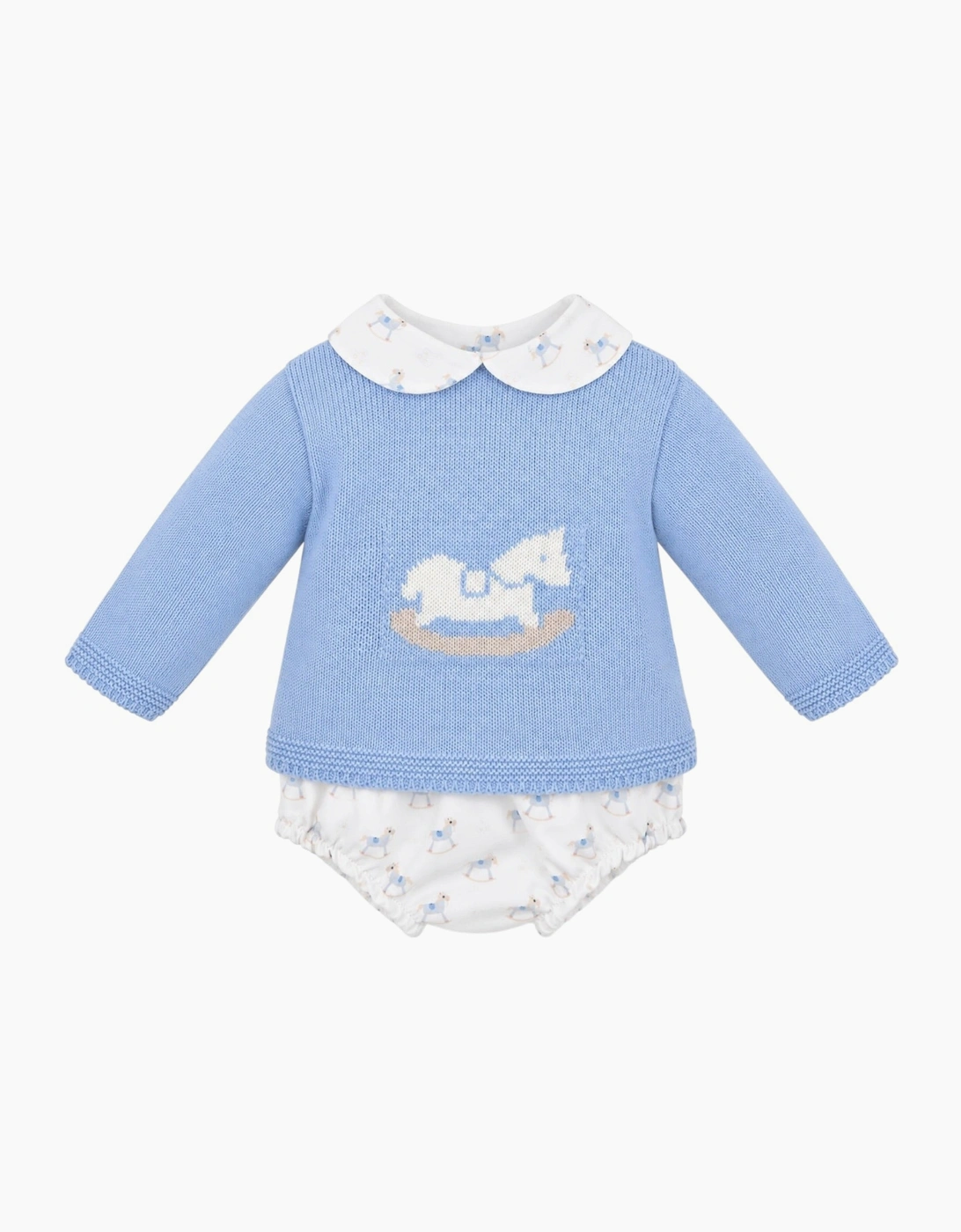 Boys Blue Knit Rocking Horse Jam Pant Set